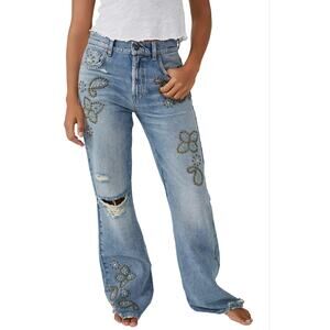 Free People We the Free Wiley Beaded Ripped Bootcut Jeans Size 28